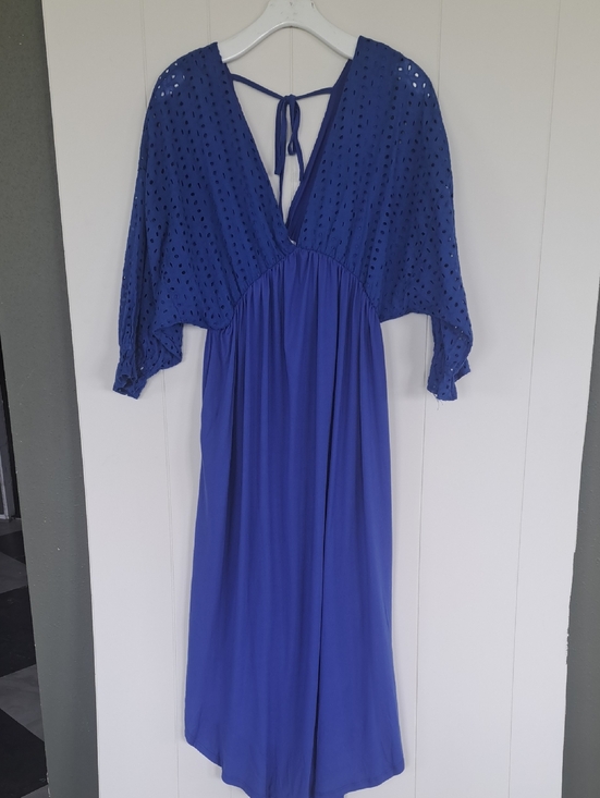 Doublju Dresses & Skirts - NWT Doublju Royal Blue V-Neck Eyelet Sleeve Maxi Dress Lightweight Boho